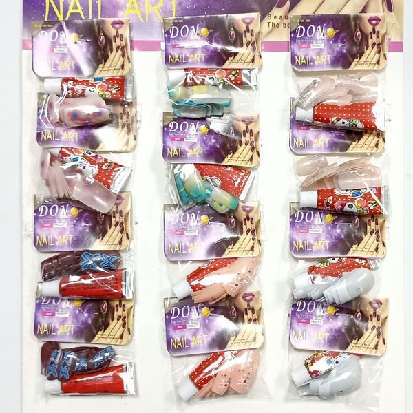 Нігті накладні кольорові та френч з камінчиком Nail Art 12-041, упаковка 12 штук 12-041 фото