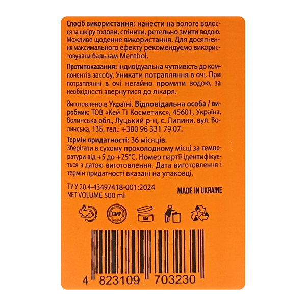 Шампунь для жирной кожи головы и склонных к перхоти волос Barber Blend Menthol, 500 мл BB1727 фото