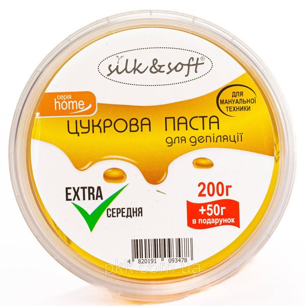 Цукрова паста для депіляції Silk & Soft в домашніх умовах мануальна 250 г № 01 Extra/Середня SS 2322 фото