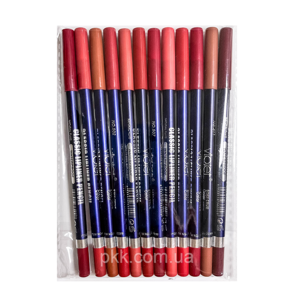 Набор карандашей для губ натуральные цвета Violet Classic Lipliner Pencil 12 штук V2208 фото