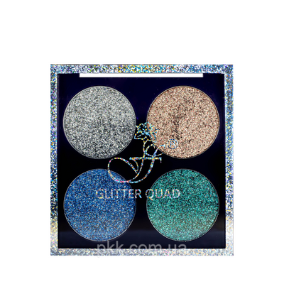 Глітерні тіні для повік FFleur Glitter Quad 4-х кольорові E-494 № 02 Сріблясті/бронзові/сині/зелені FF E-494 фото