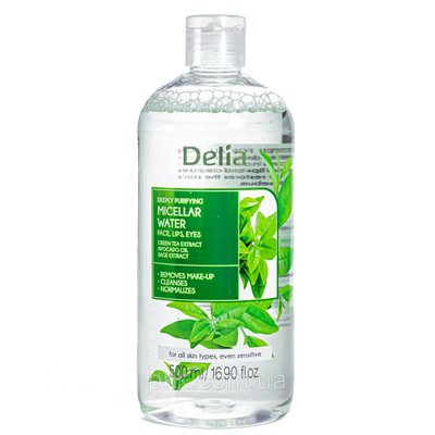 Міцелярна вода для зняття макіяжу Delia Cosmetics Глибоко очищаюча з екстрактом зеленого чаю 500 мл 3395 DC фото