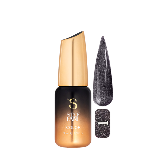 Гель-лак для ногтей с блестками Steffani Color Gel Polish Starlight 9 мл, 01 Темно-серый с шиммером SGPS09 фото