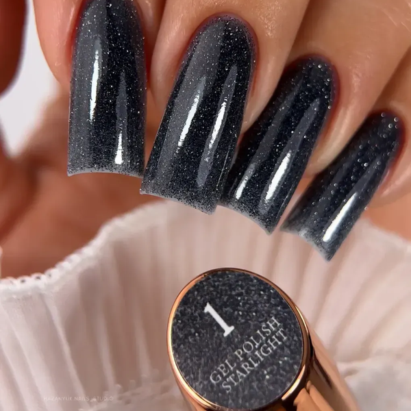 Гель-лак для ногтей с блестками Steffani Color Gel Polish Starlight 9 мл, 01 Темно-серый с шиммером SGPS09 фото