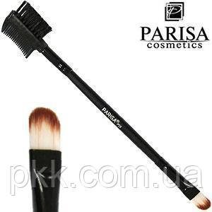 Пензель для макіяжу очей Parisa Cosmetics з гребінцем для брів і вій Р-23 фото