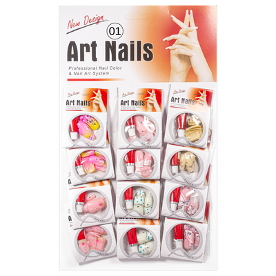 Нігті накладні кольорові з малюнком та камінчиками упаковка 12 штук Art Nails № 1 AN 5057 фото