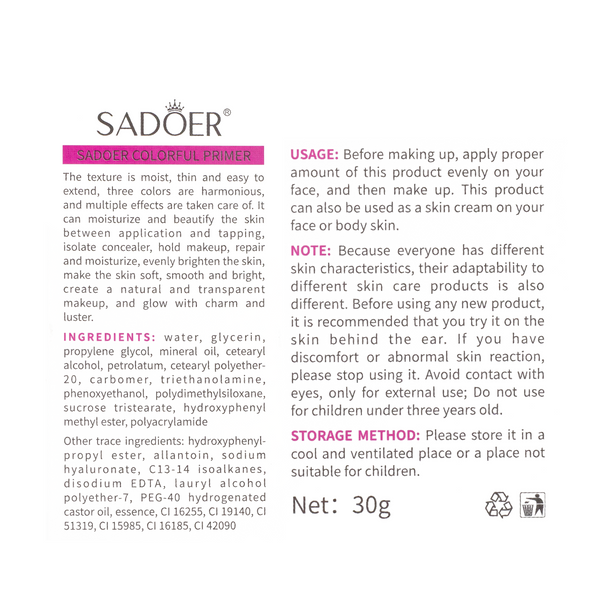База під макіяж триколірна Sadoer Colorful Primer SD45484, 30 г SD45484 фото