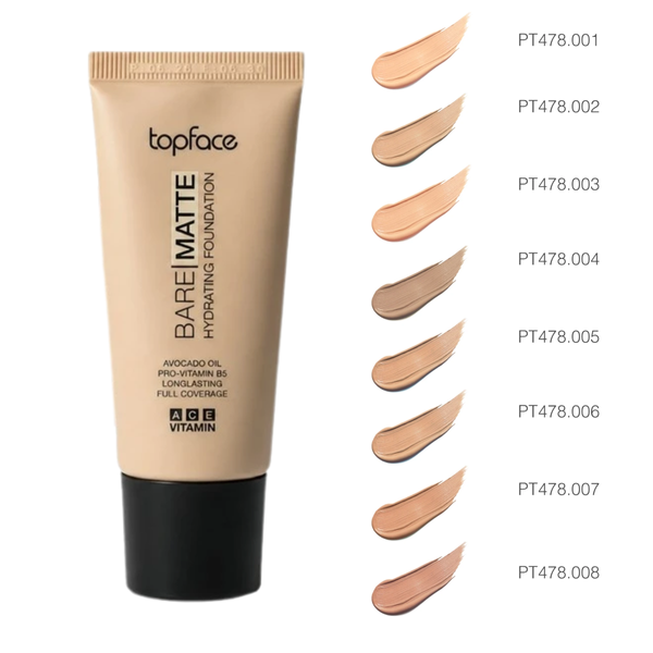 Тональний крем матувальний TopFace Bare Matte Hydrating Foundation, 001 Porcelain Veil Порцеляновий PT478 фото