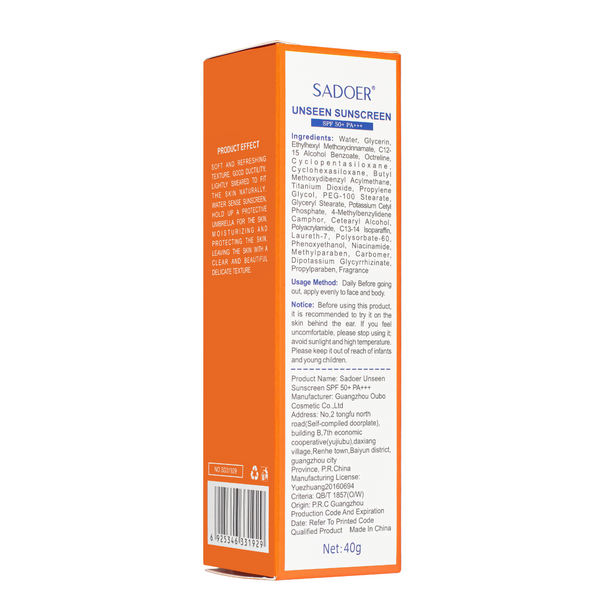 Солнцезащитный крем для лица и тела Sadoer Unseen Sunscreen SPF50+ PA+++, 40 мл SD31929 фото