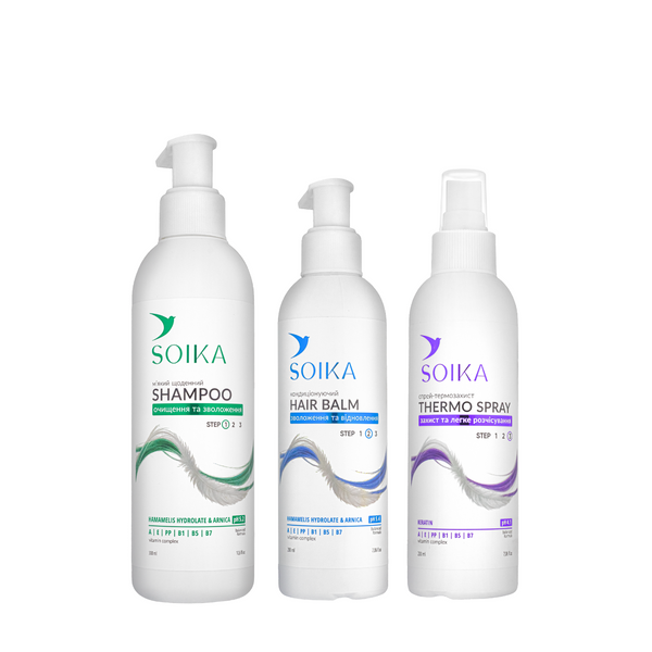 Набір косметики для догляду за волоссям Soika 3 в 1 — шампунь, бальзам, спрей-термозахист. SK 9986 фото