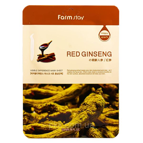 Тканинна маска для обличчя зволожуюча FarmStay Red Ginseng з екстрактом женьшеню 23 мл FS 4159 фото