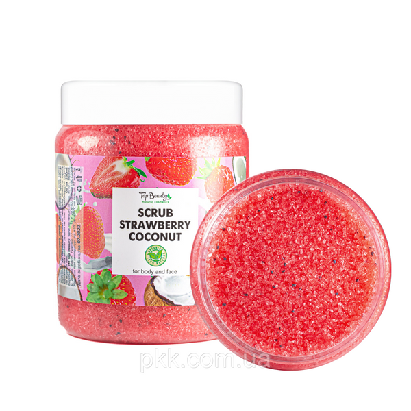 Скраб для обличчя та тіла Top Beauty Strawberry Coconut з ароматом полуниці та кокосовим маслом 250мл TB-6341 фото