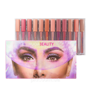 Жидкая помада для губ стойкая Huda Beauty Matte Liquid Lipstick матовая (12 шт/палитра) HB 823 фото