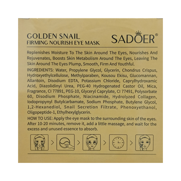 Патчи под глаза от темных кругов Sadoer Golden Snail с муцином улитки 60 шт (SD98436) SD98436 фото