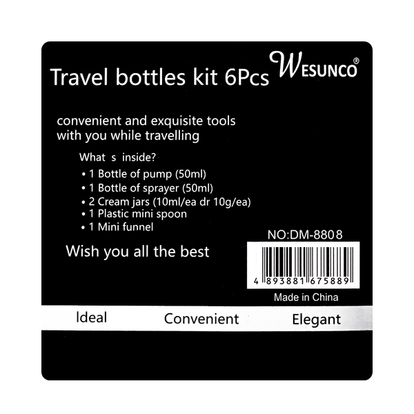 Дорожній набір ємностей для косметики WH Travel Bottles Set 4 шт. , Чорний 8808 фото