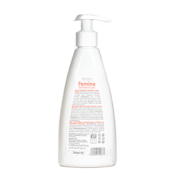 Молочко для інтимної гігієни Revuele Femina Intimate Care Ultrasoft Intimate Milk Wash ультрам'яке 250 мл 5060565102873 фото